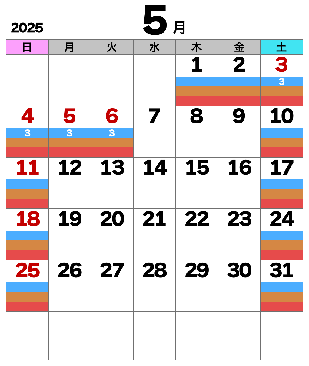 2025年5月の運転スケジュール